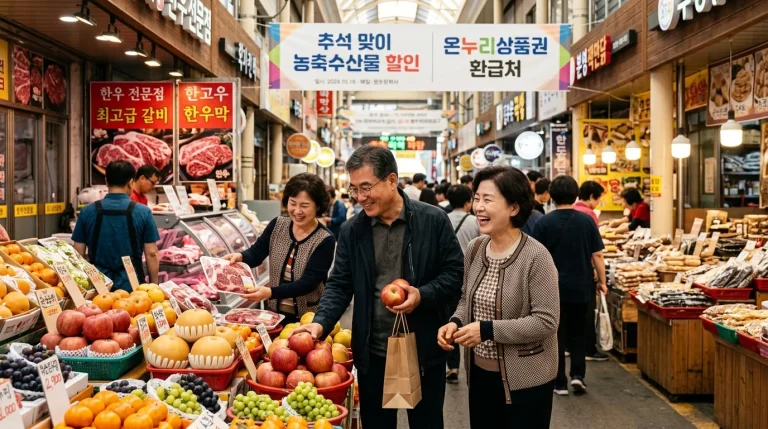 2026 추석 맞이 농축수산물 할인 및 온누리상품권 환급 전통시장 장보기 현장
