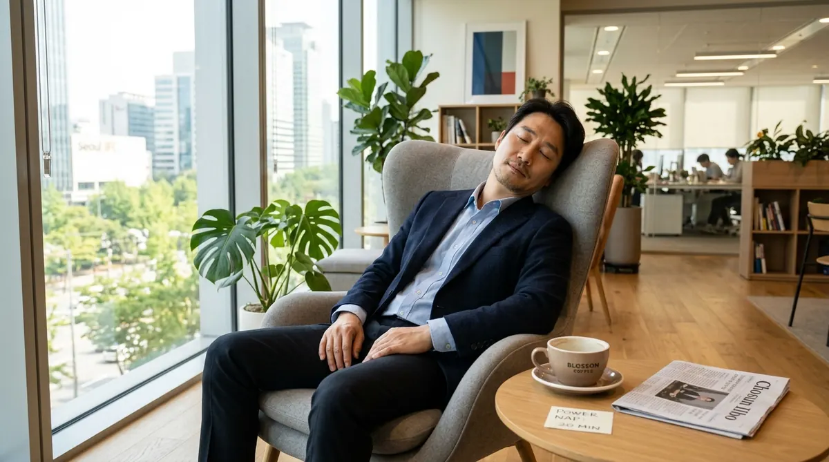 “커피 마시고 바로 자면 피로가 싹 풀린다?” 2026 ‘커피냅(Coffee Nap)’ 아데노신 수용체 차단 과학과 직장인 점심 20분 꿀잠 수칙 - 커피냅 효과 낮잠 카페인