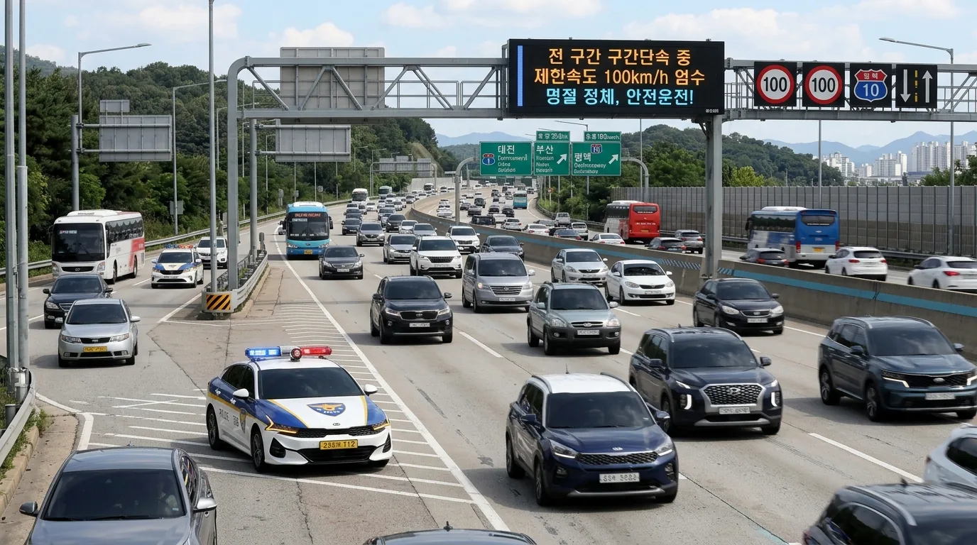 2026 추석 명절 고속도로 1차로 추월차로 정속주행 경찰 단속 및 교통 흐름