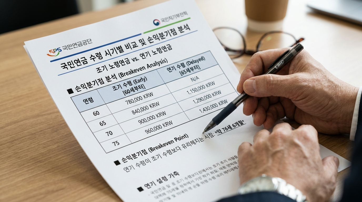 국민연금 연기연금 수령 시기별 비교 및 손익분기점 분석표
